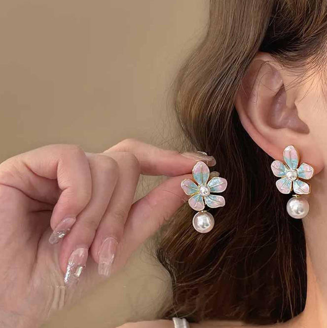 Korean flower pearl earring trendy