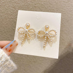 Korean Pearl Bow Earrings