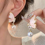 Korean Butterfly Pearl Drop Earrings