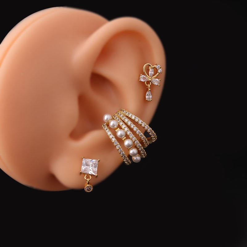 Celestique Elegant Triple Layered Pearl Studded Hoop Earring