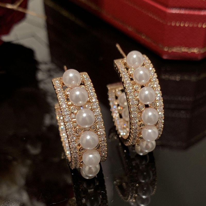 Celestique Elegant Triple Layered Pearl Studded Hoop Earring