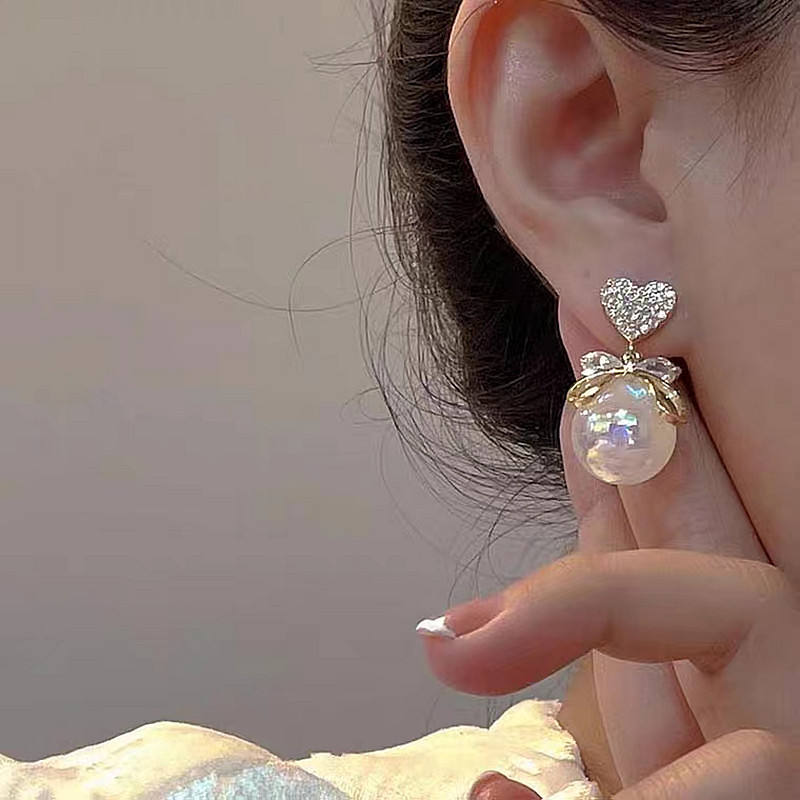 Heart and Pearl Drop Earrings