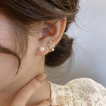 Korean Diamond Flower and Pearl Stud