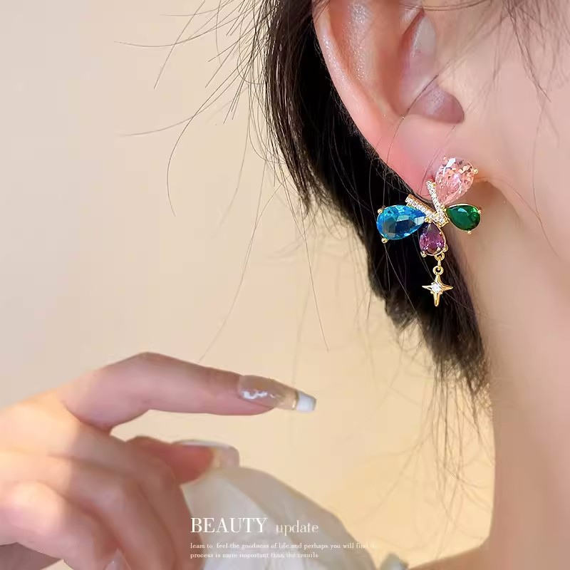 Korean Colorful Butterfly Drop Earrings