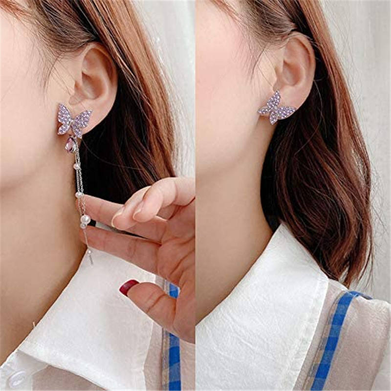 Korean Purple Butterfly Earrings