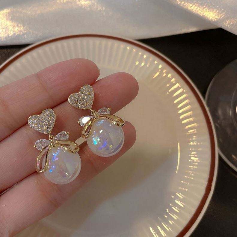 Heart and Pearl Drop Earrings