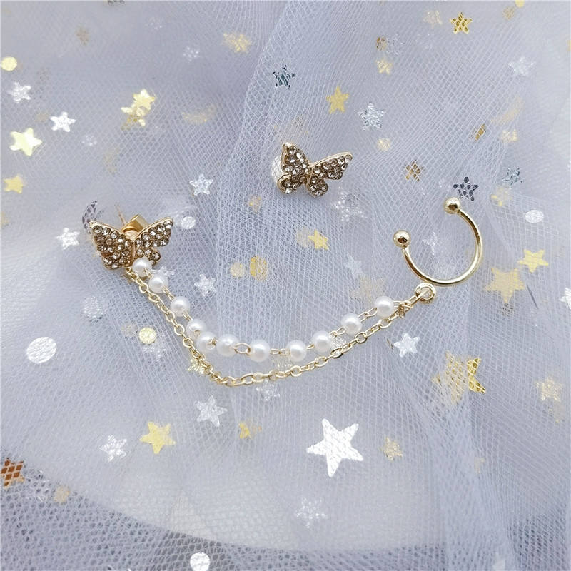 Pearl Rhinestone Butterfly Stud Earring