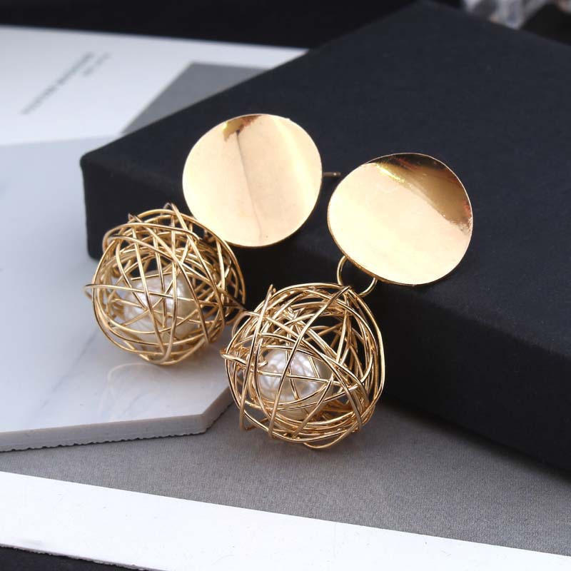 Korean Golden Round Drop Earring