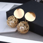 Korean Golden Round Drop Earring