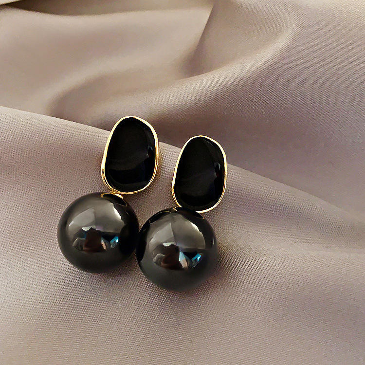 Pink Round Big Imitation Pearl Drop Earrings