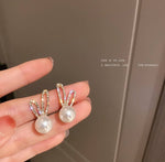 Korean Lovely Pearl Rhinestone Ears Stud