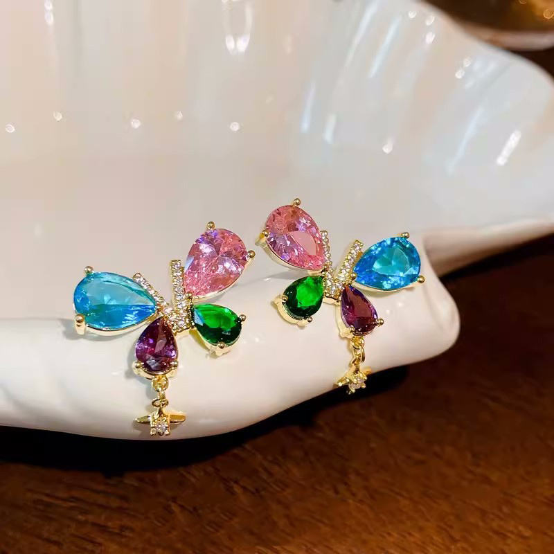 Korean Colorful Butterfly Drop Earrings